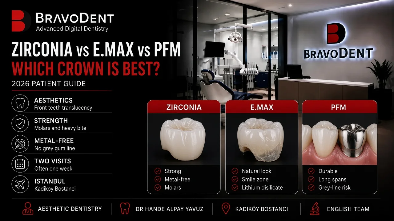 Zirconia vs E.max vs Porcelain-Fused-to-Metal Crowns: Which Is Best? (2026 Guide for International Patients) - Bravodent Diş Kliniği İstanbul